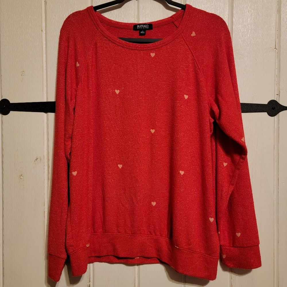 Buffalo Womens Sweater Heart Red Long Sleeve Size Large